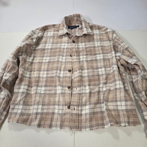 Abercrombie & Fitch Tops - Abercrombie & Fitch Soft A&F Cropped Plaid Flannel Shirt Beige Tan Medium